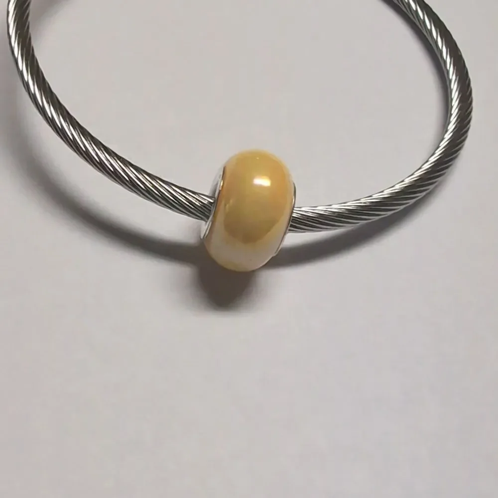 Yellow Pearlesque Charm for Pandora‎ Style Bracelet